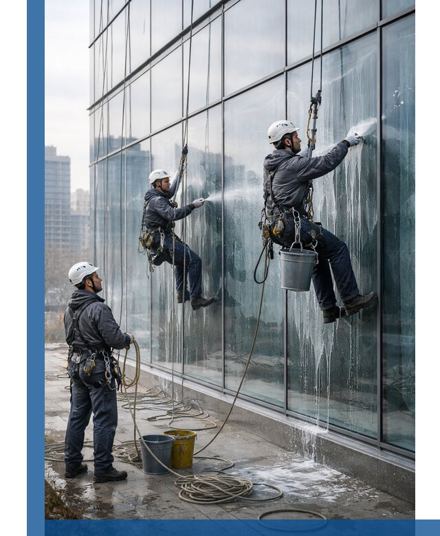 Промышленная мойка панорамных окон на высоте в Горячем Ключе