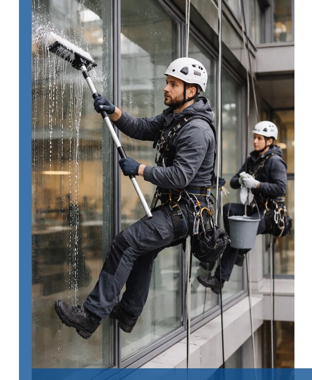 Профессиональная мойка витражей промышленными альпинистами в Горячем Ключе