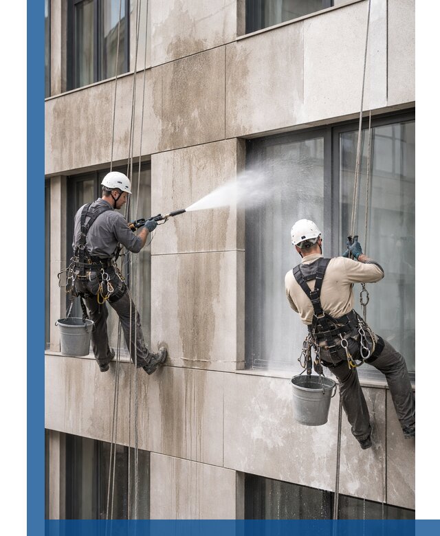 Послестроительная мойка фасада промышленным альпинизмом в Горячем Ключе