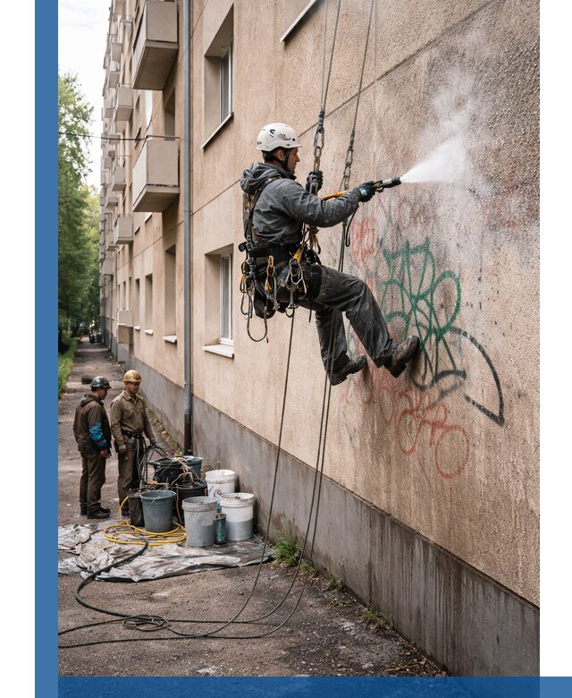 Удаление граффити с фасада в Горячем Ключе без следов и повреждений