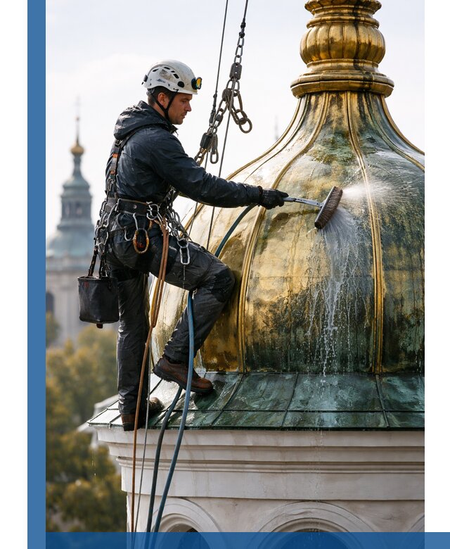 Профессиональная мойка куполов и шпилей высотными альпинистами в Горячем Ключе