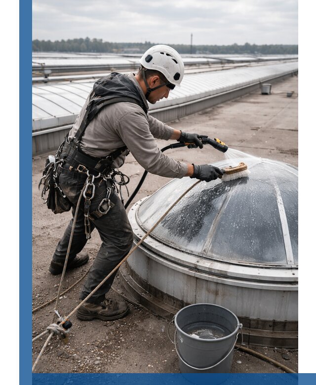 Мойка зенитных фонарей на кровле для промышленных объектов в Горячем Ключе