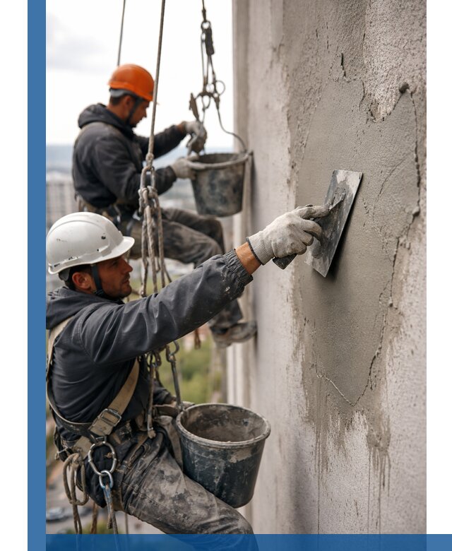 Штукатурка фасада на высоте в Горячем Ключе профессиональные работы