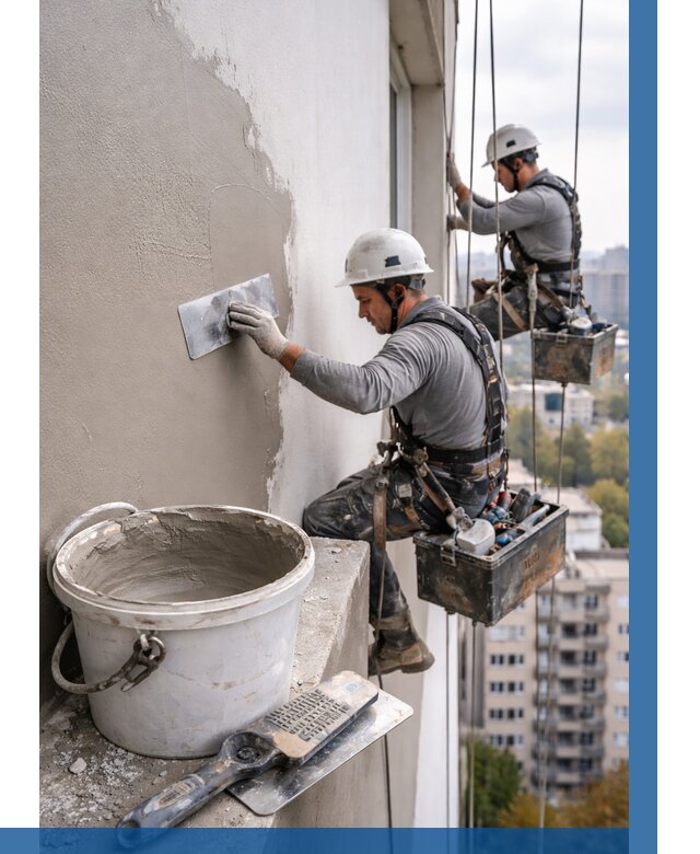 Шпаклевка фасада на высоте в Горячем Ключе от 723 р. | ВЫСОТНИК-Грч