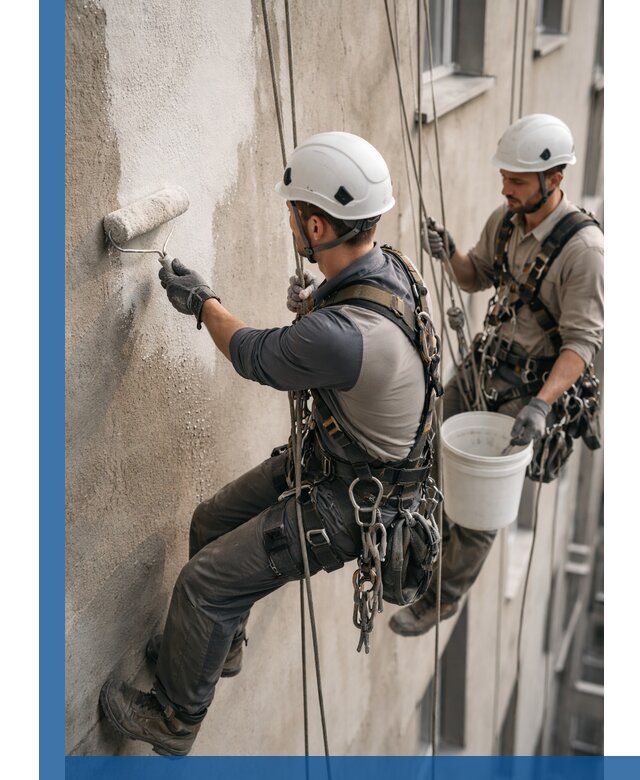 Грунтовка фасада на высоте в Горячем Ключе промышленными альпинистами