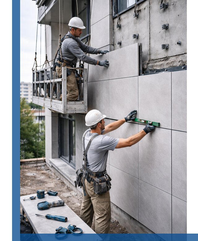 Монтаж керамогранита на фасад в Горячем Ключе под ключ с гарантией качества