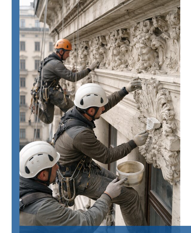 Реставрация фасадной лепнины с высотными работами в Горячем Ключе