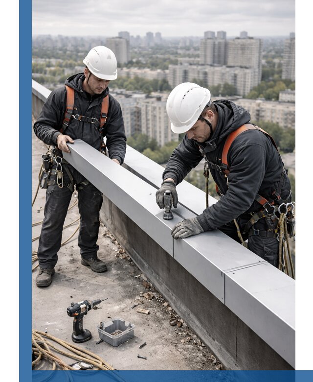 Монтаж парапетных крышек и ограждений кровли в Горячем Ключе