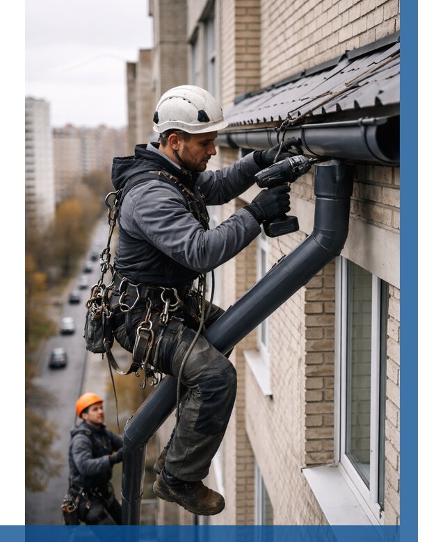 Монтаж водосточной системы на здании в Горячем Ключе от 5167 р. | ВЫСОТНИК-Грч