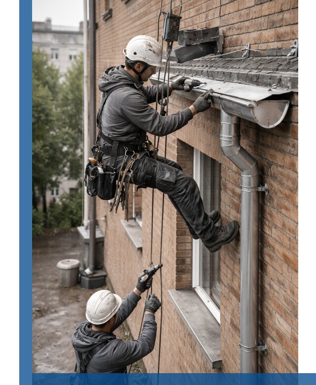 Монтаж водосточной системы на здании в Горячем Ключе под ключ