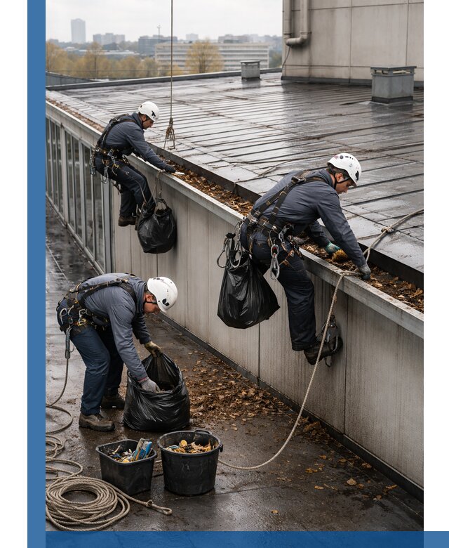 Очистка кровли по периметру в Горячем Ключе силами промышленных альпинистов