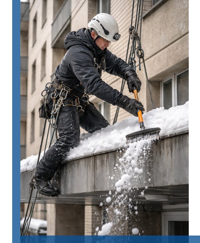 Очистка козырьков от снега в Горячем Ключе круглогодично безопасно