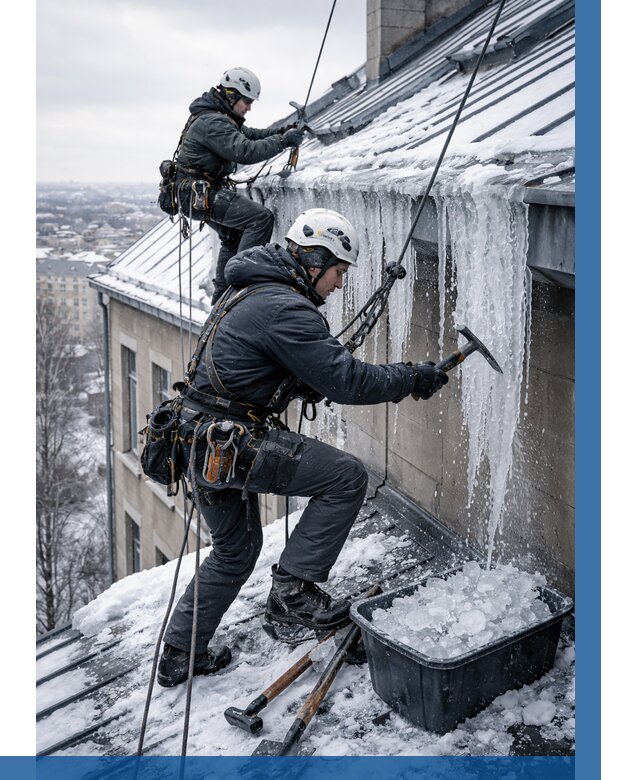 Удаление наледи с кровли в Горячем Ключе от 5683 р. | ВЫСОТНИК-Грч