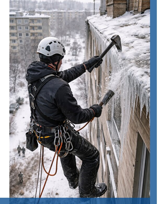 Сбивание сосулек с крыши в Горячем Ключе по цене от 4650 р. | ВЫСОТНИК-Грч