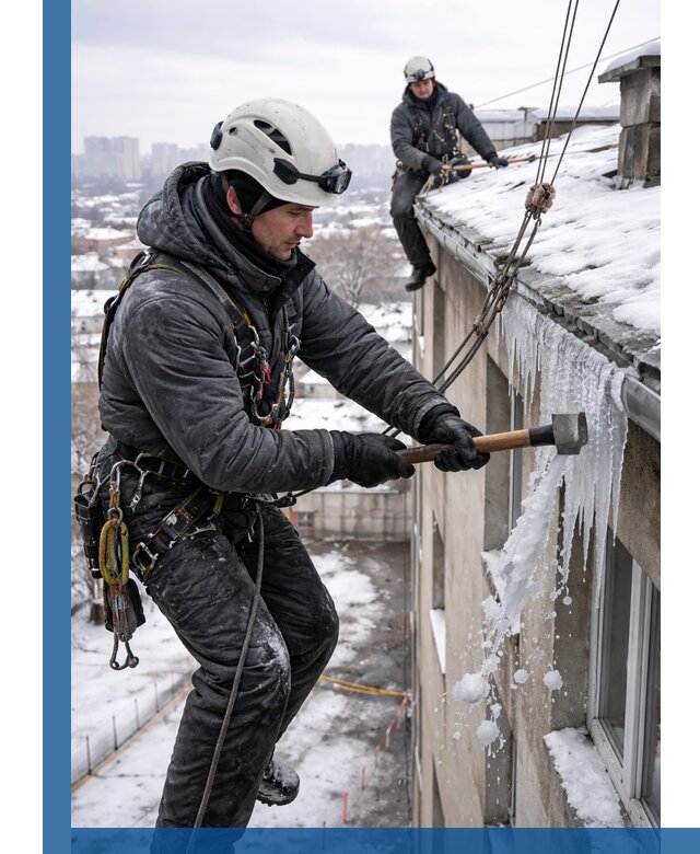 Сбивание и удаление сосулек с крыши в Горячем Ключе безопасно