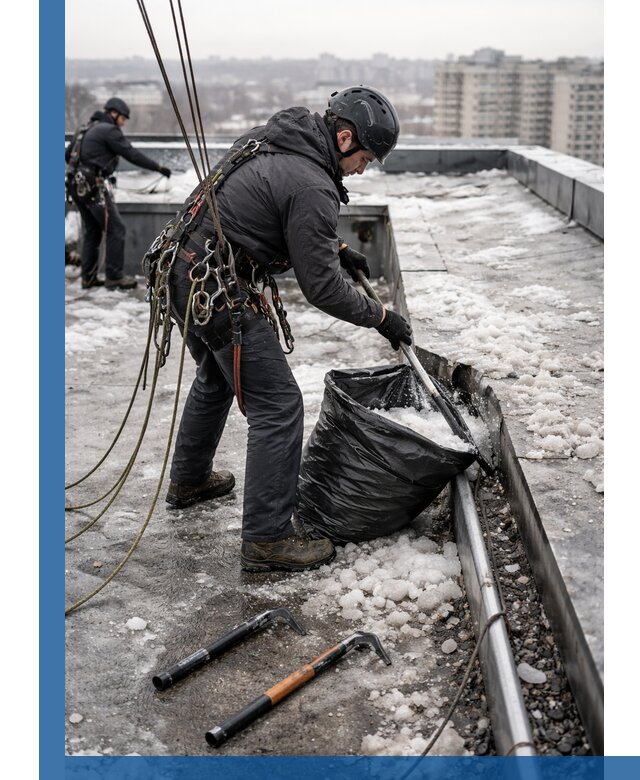 Аварийная очистка кровли в Горячем Ключе от промальпинистов