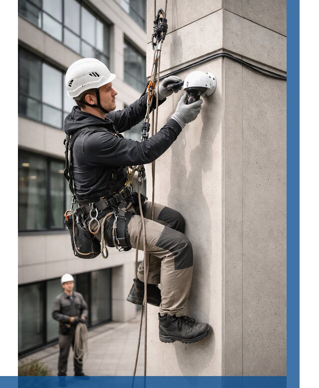 Монтаж камер видеонаблюдения на фасаде в Горячем Ключе от 8783 р.-ВЫСОТНИК-Грч