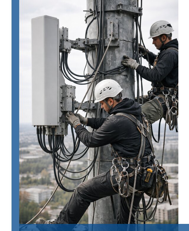 Монтаж оборудования связи на мачте в Горячем Ключе с пусконаладкой