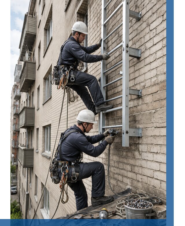 Монтаж пожарной лестницы в Горячем Ключе от 25833 р заказать у ВЫСОТНИК-Грч