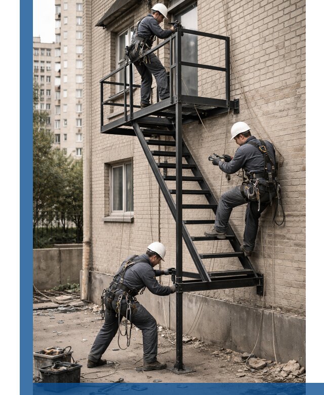 Монтаж пожарной лестницы в Горячем Ключе, установка и крепление