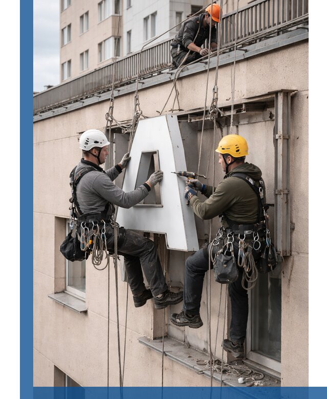 Ремонт и восстановление наружных вывесок на высоте в Горячем Ключе