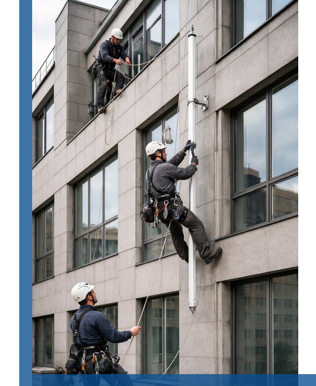 Монтаж флагштока на фасаде здания с креплением и герметикой в Горячем Ключе