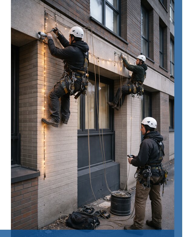 Монтаж гирлянд на фасаде в Горячем Ключе от 3617 р. | ВЫСОТНИК-Грч