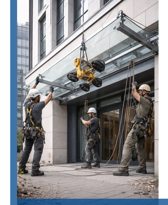 Монтаж стеклянных козырьков под ключ в Горячем Ключе для зданий