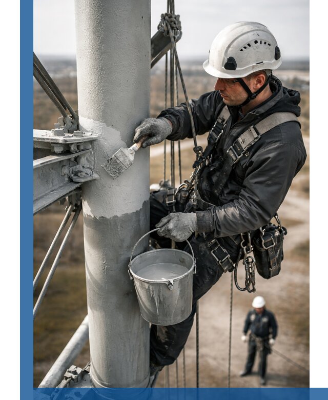 Покраска мачт связи в Горячем Ключе промышленными альпинистами