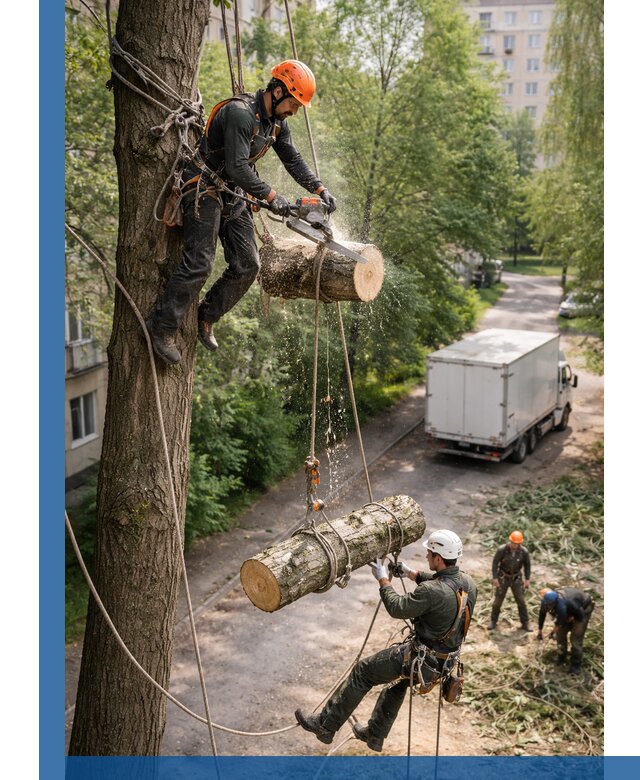 Спил деревьев альпинистами в Горячем Ключе, безопасно и без повреждений