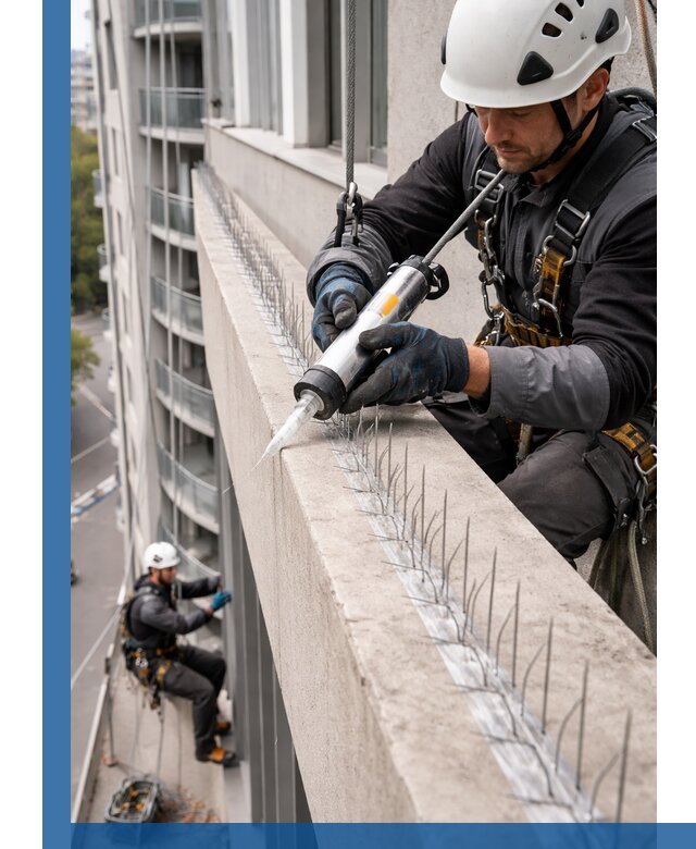 Установка шипов от птиц на фасадах и кровлях в Горячем Ключе